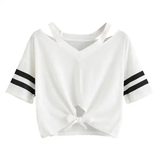 Camiseta de manga corta con tirantes para mujer de algodón 100% personalizada, blusa informal de gran tamaño con cuello redondo