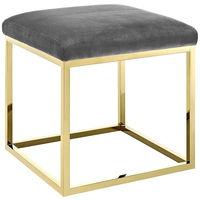 Tabouret Carré en Acier Inoxydable Finition Or Brillant Ottoman Velours Joint Confortable Bar Restaurant Tabouret Salon Décors