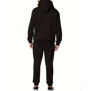 Ensemble de survêtement décontracté pour homme en gros, streetwear personnalisé, uni, vintage, lavé, léger, imprimé, avec strass, sweat-shirt à capuche et jogging - Product Image 2