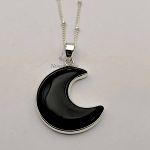 Collar de Luna Creciente de Ónix Negro, Plata de Ley 925, Colgante Celestial, Joyería Hecha a Mano, Regalo - Product Image 5