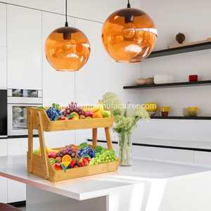 Support de rangement pour fruits Panier de fruits à 2 niveaux avec 4 pieds Porte-bol en bambou Organisateur de comptoir de cuisine pour fruits et légumes - Product Image 2