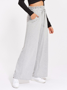 Pantalones de chándal de pierna ancha de cintura alta para mujer, pantalones de salón holgados informales con cordón, pantalones de chándal de tela polar suave - Product Image 5