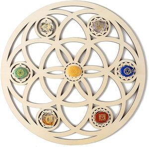 Décoration murale en bois Graine de Vie 7 Chakras, géométrie sacrée artisanale en bois - Product Image 3