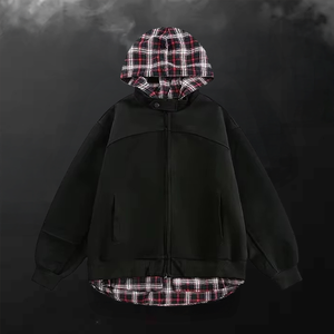 Sudadera con capucha y cremallera de algodón pesado de felpa francesa con bloques de color, estilo streetwear personalizado, de diseñador, oversize para hombre - Product Image 2