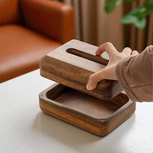 Luxury Walnut Tissue Box | Wooden Paper Holder Bathroom Living Room | Modern Durable <b>Desktop</b> Storage Case | Home Decor <b>Organiser</b> - Product Image 2