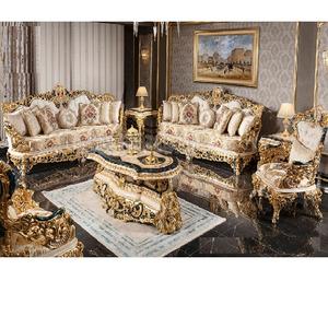 ชุดโซฟา 7 ที่นั่ง งานแกะสลักสุดหรู สำหรับบ้าน สไตล์ราชวงศ์ สีทองขัดเงา ชุดโซฟาห้องนั่งเล่น คลาสสิก สีทอง ชุดโซฟาแกะสลักด้วยมือ - Product Image 1