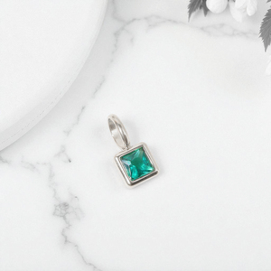 Collar de abalorios DIY de Plata de Ley 925, abalorios de piedra preciosa de corte cuadrado de cuarzo Esmeralda, colgantes de moda inoxidable - Product Image 1