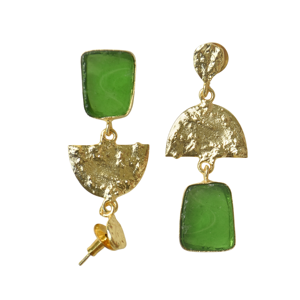 Boucles d'oreilles pendantes en laiton de qualité supérieure, plaquées or, avec quartz fluorite, pierre naturelle, design texturé mat, tendance, vintage, pièce unique - Product Image 3