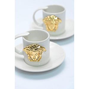 Set di 2 versace in oro figurato eleganti tazze e tazze da caffè in ceramica di lusso