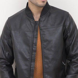 Veste en cuir noir personnalisable par le fabricant direct, col en PU, manches longues, style urbain d'hiver, vêtements de neige, ODM haut de gamme, bleu gris - Product Image 2