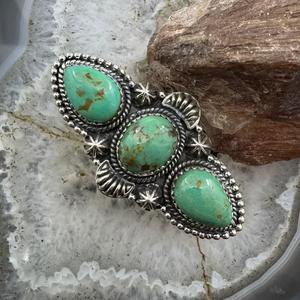 แหวนพลอยเทอร์ควอยซ์แบบปรับได้ทำด้วยมือสไตล์ตะวันตกโบโฮเครื่องประดับทรงหยดน้ำสีเขียวงานแต่งงานงานปาร์ตี้เงินสเตอร์ลิง - Product Image 2