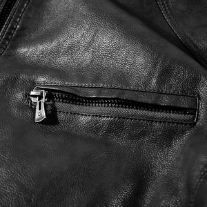 Chaqueta Negra Ajustada de Moda para Hombre, de Cuero de Grano Completo de Alta Calidad, Transpirable, Resistente al Viento, Estilo Urbano - Product Image 6