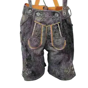 Pantalon en cuir pour homme, style bavarois Oktoberfest, conçu sur mesure, broderie, taille mi-haute, coupe droite, anti-froissement - Product Image 2