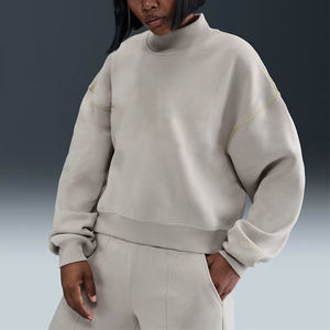 Sudadera de Mujer con Cuello Alto Simulado, Bordada, de Felpa de Algodón, con Lentejuelas en la Parte Delantera y Logotipo Personalizado, Estilo Urbano para Invierno - Product Image 6