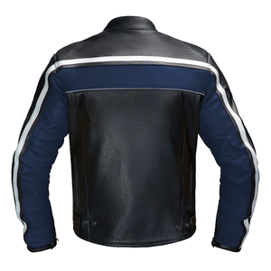 Legacy Racing veste de moto pour hommes en cuir de vachette véritable coupe-vent certifié CE protecteur personnalisé bleu noir amovible - Product Image 2