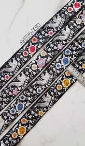 Custom Made Machine Embroidered in <b>Black</b> Coloured Ribbons & <b>Laces</b> for Wedding Dress 1 Inch Broad with Ethnic Indian Embroidery - Product Image 3