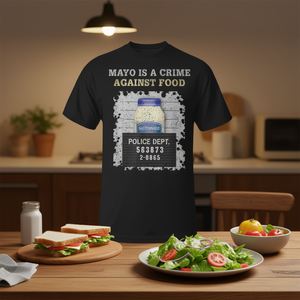 Mayo Is A Crime Against Food T-Shirt Design humoristique sur le thème de la nourriture, noir, taille adulte - Product Image 3
