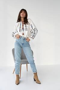 Vestido tradicional hecho a mano ucraniano Vishivanka para mujer, blusa ornamental con bordado rojo blanco, diseño de estilo de herencia Natural - Product Image 5