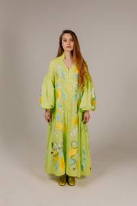 2024 Venta caliente bohemio Casual sólido bordado Trabajo Mujer Vyshyvanka cuello cuadrado manga larga Sexy Lino Maxi Natural - Product Image 3