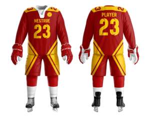 Uniformes de hockey sur glace pour hommes américains à la mode Uniformes de hockey sur glace écologiques en polyester extensible dans les quatre sens Service OEM ODM disponible - Product Image 1