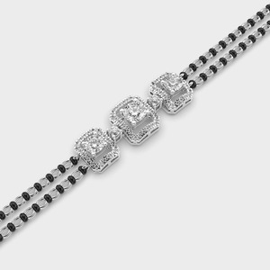 IGI Certified Lab Grown Three Stone Round Halo Diamond Mangalsutra <b>Bracelet</b> in <b>Solid</b> 925 Sterling <b>Silver</b> - Product Image 4
