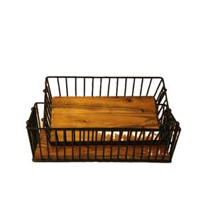 Ensemble de deux paniers de rangement en métal noir et fer au design moderne avec base en bois Taille personnalisée Forme Couleur Logo Utilisations dans la maison et la cuisine - Product Image 1