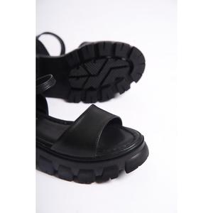 Sandali con suola spessa con cinturino alla caviglia da donna con zeppa con tacco singolo nero - Product Image 5