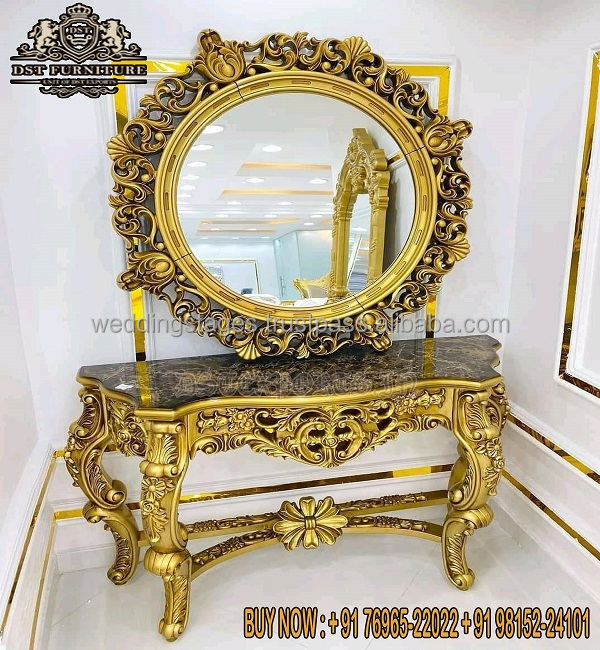 black and gold dressing table with mirror Handmade Desktop Makeup Platform with Mirror