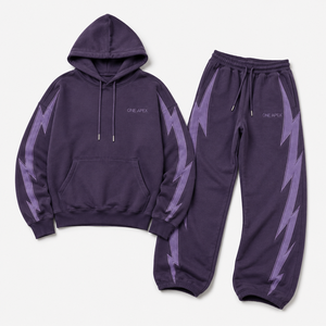 <b>Purple</b> Lightning Hoodie <b>Tracksuit</b> Heavyweight Cotton Oversized Jogger Set Premium Streetwear Sportswear Fleece Lining Quick Dry - Product Image 2
