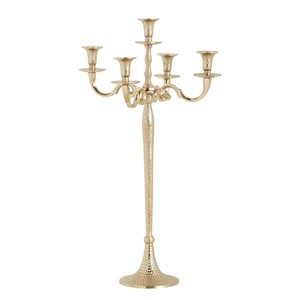 Candélabre en métal de qualité supérieure, aluminium, 5 bras, finition dorée, support de bougie, vente en gros, décoration de table, mariage, fête - Product Image 1