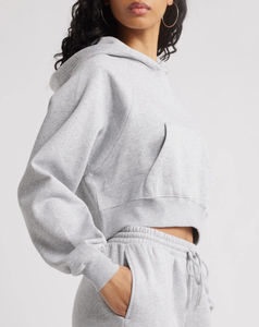Femmes gris polaire éponge Crop sweat à capuche à manches longues décontracté brodé imprimé tricoté hiver automne printemps court respirant - Product Image 5
