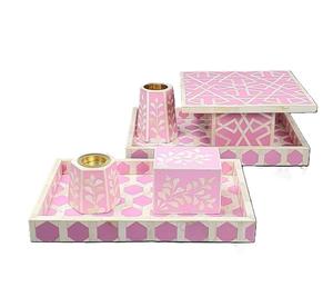 New Arrival Bone <b>Resin</b> Serving Tray With <b>Jewellery</b> Box & Mubakhar Bakhoor Dining & Living Room Decorative Serving Tray Set - Product Image 1