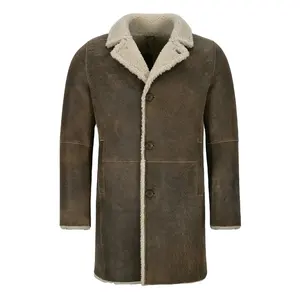 Abrigo de piel de oveja Vintage genuina con piel de estilo alto invierno piel sintética hombres Casual precio al por mayor para invierno