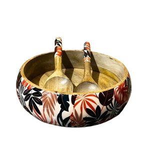 Juego de cuencos grandes de madera con hojas tropicales con pinzas para servir para fiestas para frutas, cereales o pastas - Product Image 4