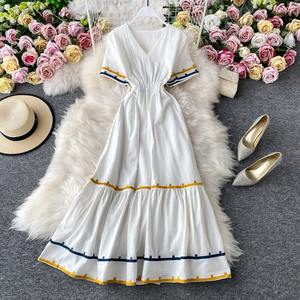 Nuevos vestidos mexicanos de algodón 100% para mujer, bordado Floral, hasta el suelo, cintura Natural, mangas cortas, método de tejido - Product Image 1