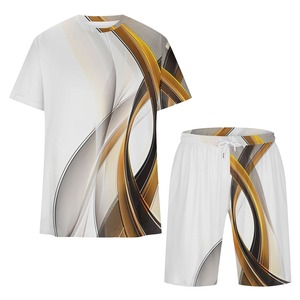 เสื้อยืดคอกลมแขนสั้นลำลองและกางเกงขาสั้นชุดเซ็ตผู้ชาย ดีไซน์พิมพ์ลายเรียบง่าย คุณภาพสูง ผลิตแบบ OEM/ODM ผ้าฝ้าย 80% โพลีเอสเตอร์ 20% - Product Image 3