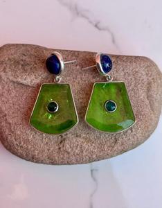 925 Sterling Silver Peridot With Lapis Lazuli Handmade <b>Earring</b> <b>Beautiful</b> Women <b>Earring</b> Two Stone <b>Earring</b> . - Product Image 3
