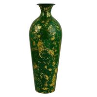 Vase en laiton Art Déco vert et or de 19 pouces avec couvercle en émail incassable pour les projets d'artisanat de décoration intérieure