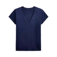 Kaos Wanita Kasual Polos V-Neck Musim Panas 2026 Bahan Katun Poliester Bordir Logo Custom Sablon Ramah Lingkungan