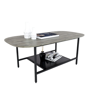 Modern 2-tier Oval Coffee <b>Table</b> 120x60x60cm Oak Top Iron Frame Living Room Furniture Convertible TT68155 - Product Image 1