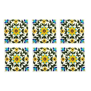 Azulejos de cerámica tradicionales hechos a mano, paquete de 6 de 6 pulgadas para decoración de suelo y pared en sala de estar, azulejo cuadrado para uso interior - Product Image 1