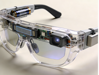 Modèle de prototype de lunettes intelligentes à réalité augmentée futuristes avec lentille holographique transparente et capteur LiDAR intégré