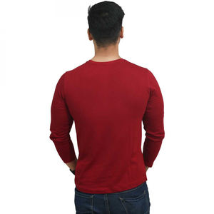 Venta al por mayor de algodón de primera calidad de manga larga Camiseta de gimnasio para los hombres logotipo personalizado bordado cuello redondo deportes Slim Fit diseño - Product Image 2
