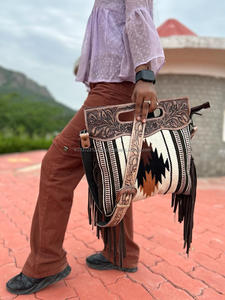 Nouveau véritable sac à main à franges usiné Jacquard Multi couleur fronde bohème aztèque tissu sac de créateur élégant sac de vente chaude pour les femmes - Product Image 2