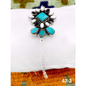 Southwest Handmade Santa Maria <b>Bracelet</b> with White Buffalo & Sterling <b>Silver</b> Featuring Turquoise Flower Stone - Product Image 1