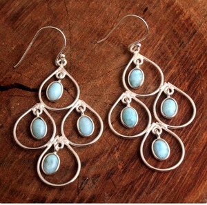 Pendientes de Plata de Ley 925 con Piedra Preciosa Larimar para Mujer, Joyería Femenina - Product Image 3