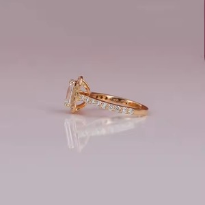 Luxueux émeraude coupe laboratoire cultivé diamant Halo réglage bague de fiançailles 14KT plaqué or Style à la mode bague cadeau pour les femmes - Product Image 3