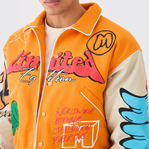 OEM Customizable Varsity Jacket for Men 100% Wool Plus Size College Winter Style Embroidery Lettermen Baseball Team 100% Cotton - Product Image 5