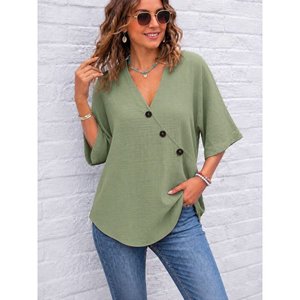 เสื้อเบลาส์คอวีแขนสั้นผู้หญิง รุ่น 34807 -สีเขียว - Product Image 2
