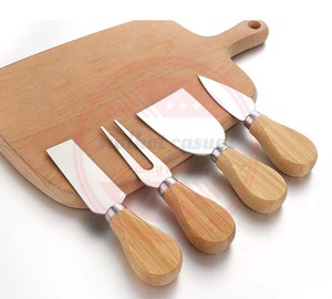 Juego de 4 piezas de cuchillo de queso con logotipo personalizado, herramienta profesional con mango de madera, juego de cuchillos de queso de acero inoxidable - Product Image 3